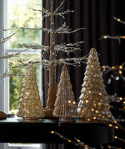 French Country Antique Silver Snow Light Up Glass Christmas Tree-Small & Medium