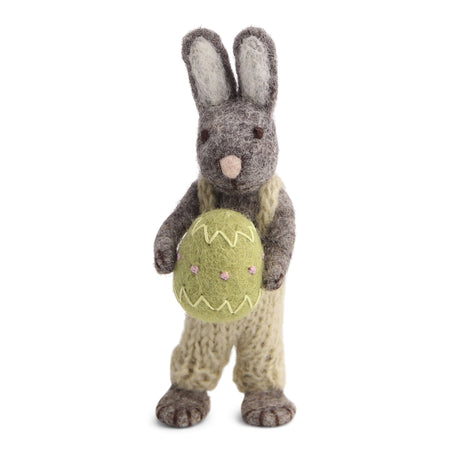 Gry & Sif Small Grey Bunny with Pants and Egg Felt Decoration