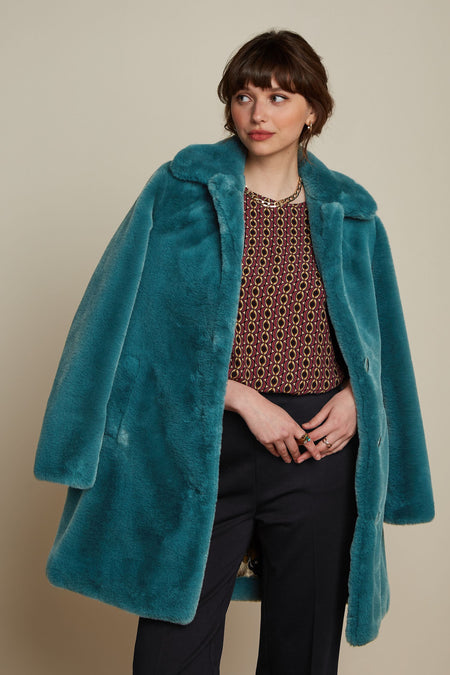 King Louie Anais Long Philly Coat in Sea Blue