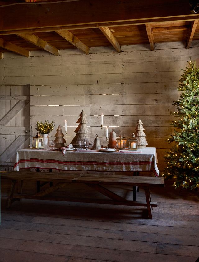 Red Selvedge Stripe Linen Tablecloth