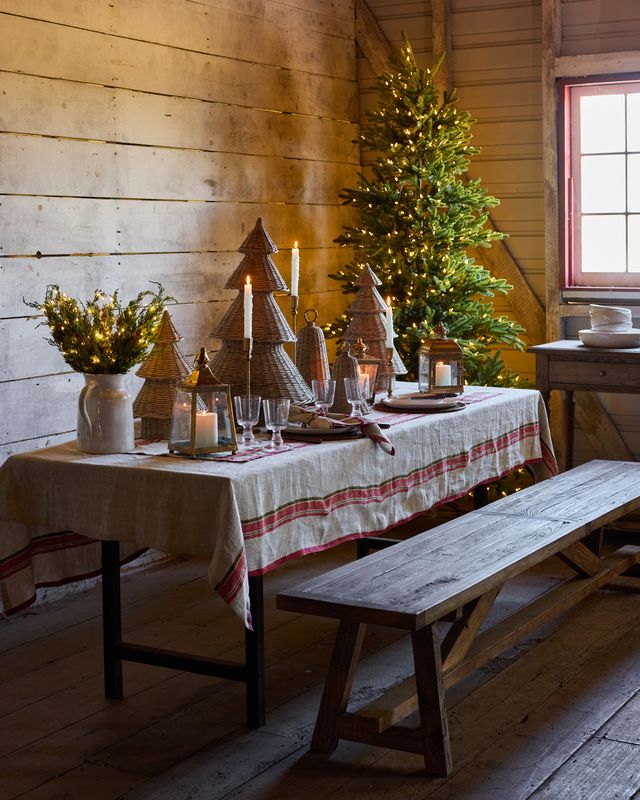 Red Selvedge Stripe Linen Tablecloth