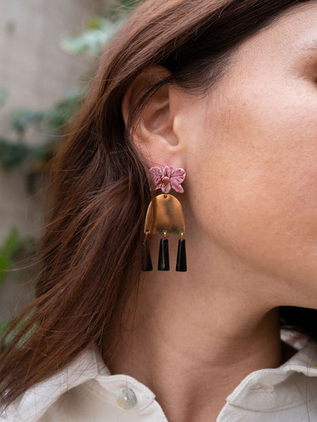 Nach Pink Orchid Flower Graphic Earrings
