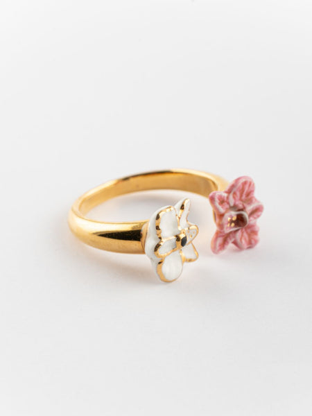 Nach Pink & White Orchid Adjustable Gold Ring