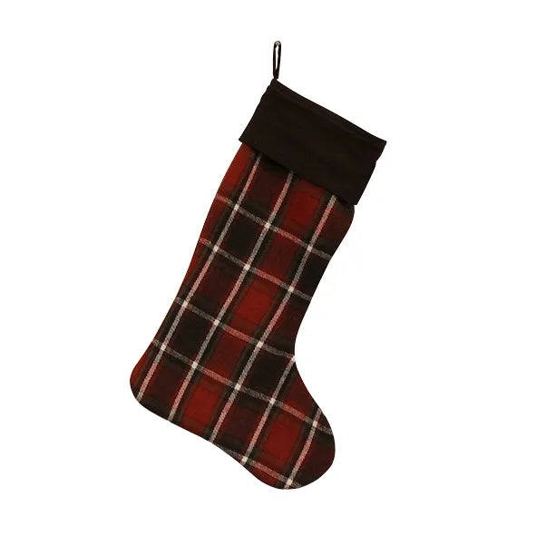 French Country Check Christmas Stocking- Brown & Red