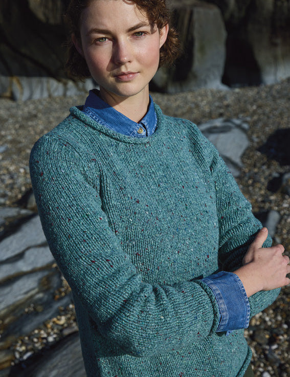 Fisherman Out of Ireland Roll Neck Jumper in Jade