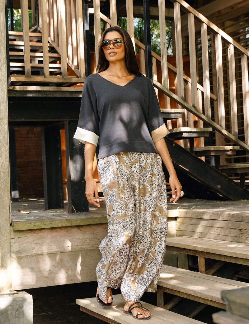 LD & Co Contrast Cuff Top in Graphite