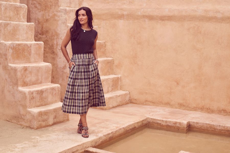 Tangier Plaid Skirt- Green