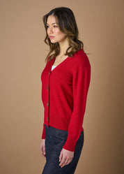 Agnes V Neck Wool Cardigan- Poppy