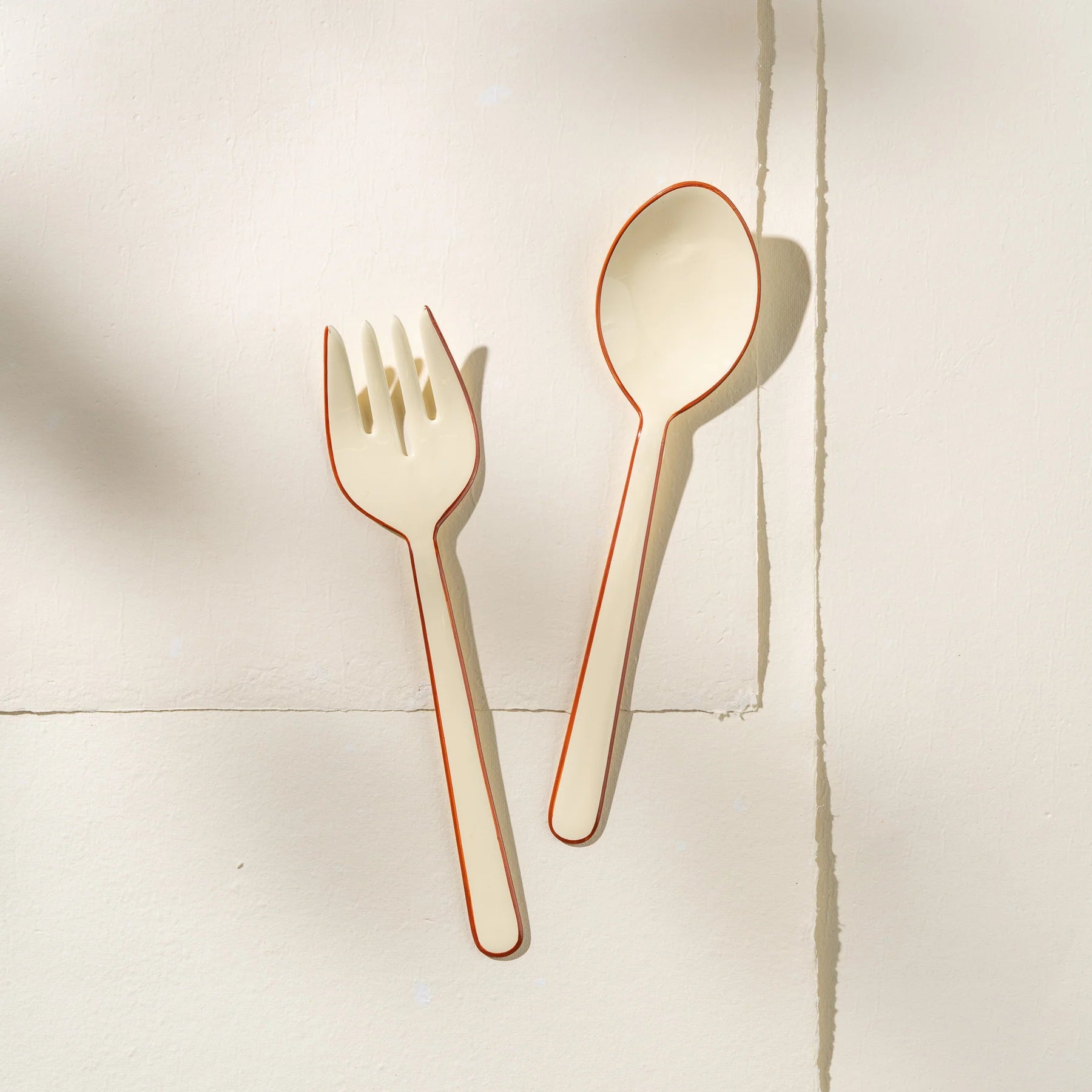 Inartisan Alder Enamel Salad Servers in Cream
