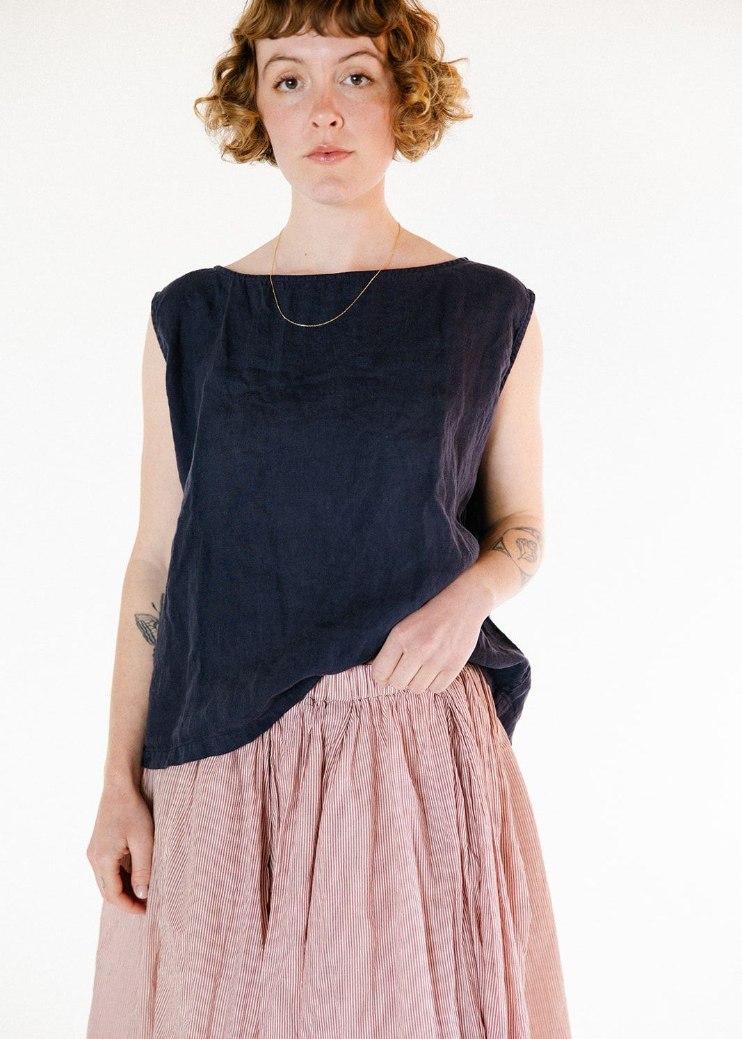 Metta Melbourne Anna Top Light Linen Navy