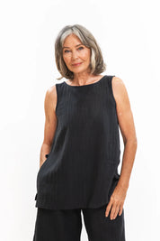 Eva's Sunday Asher Top in Black Crush Linen