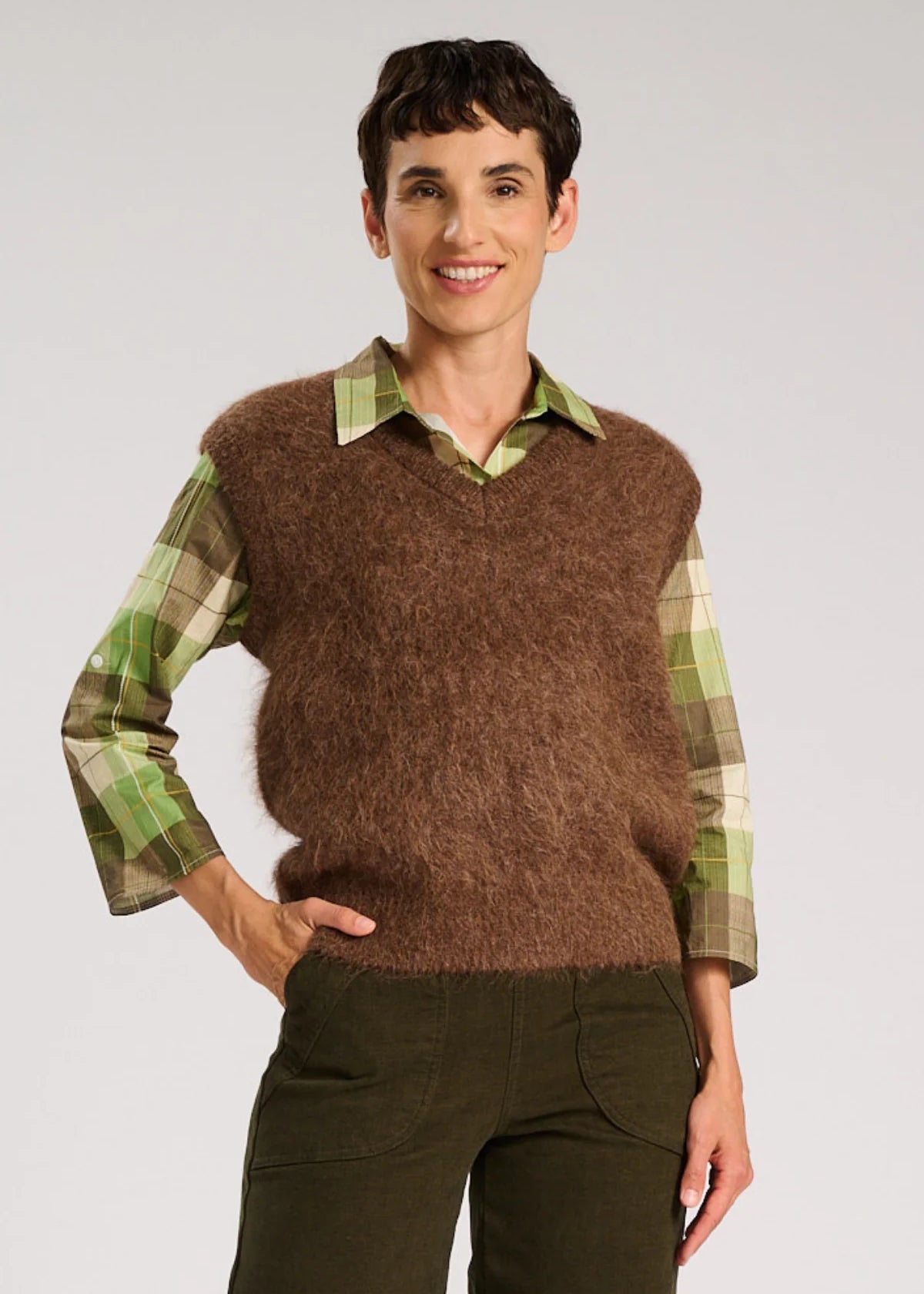 Olga de Polga Aspen Alpaca V Neck Vest in Chocolate