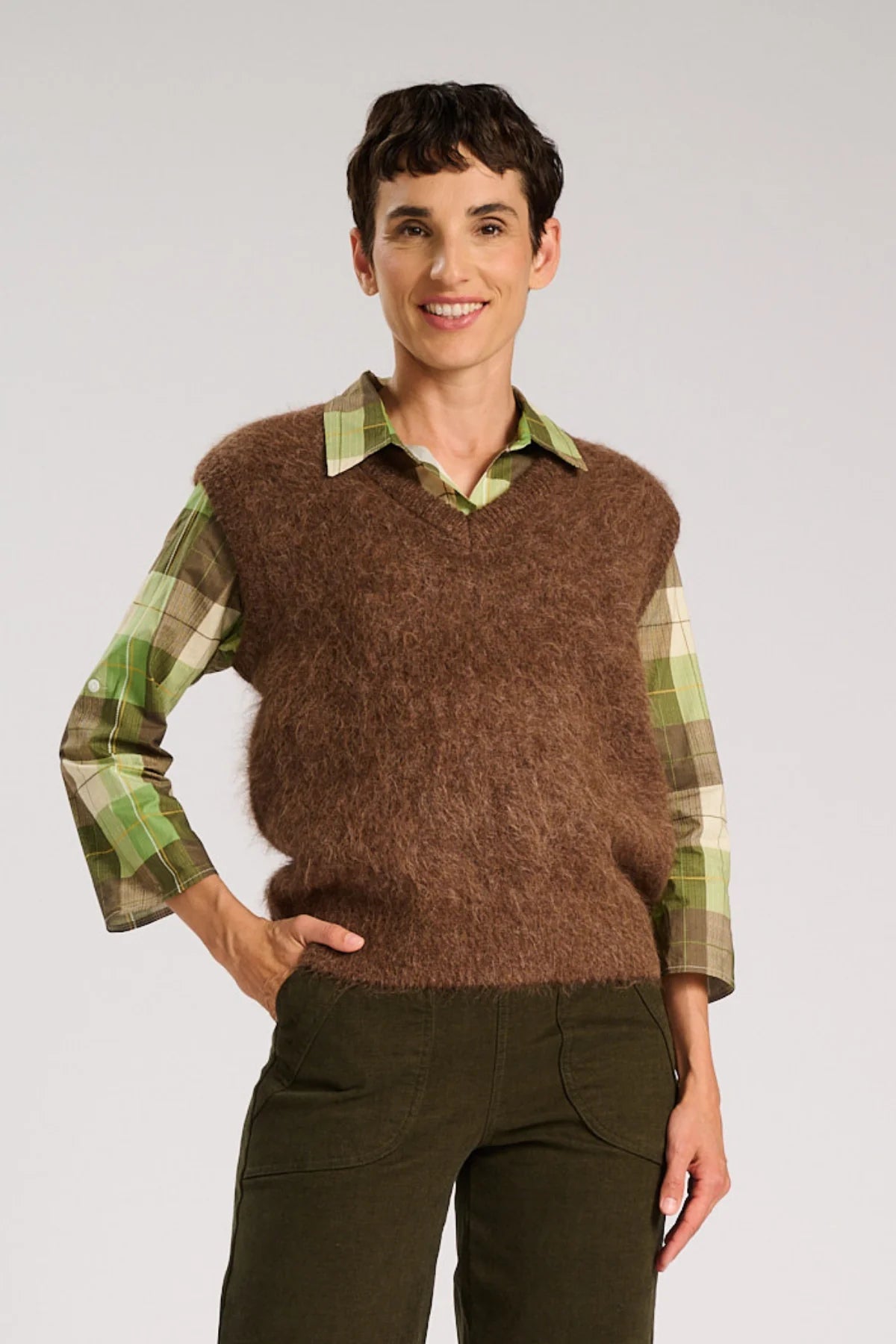 Olga de Polga Aspen Alpaca V Neck Vest in Chocolate