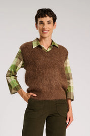 Olga de Polga Aspen Alpaca V Neck Vest in Chocolate