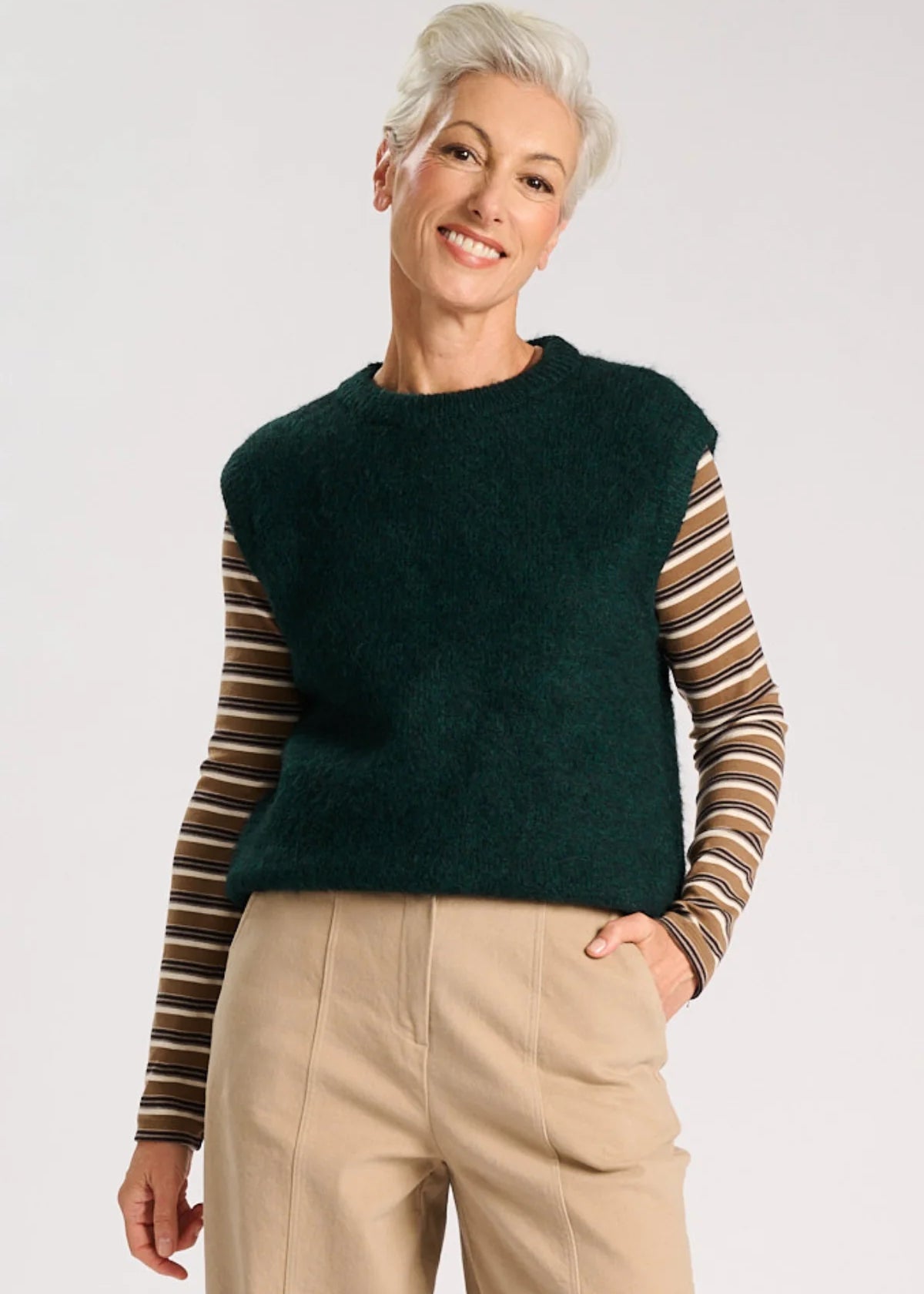 Olga de Polga Aspen Alpaca Round Neck Vest in Forest