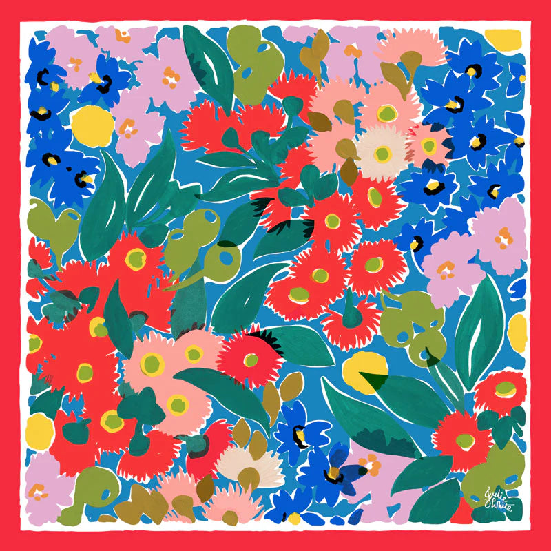 Julie White Bush Bloom Red Silk Square Scarf