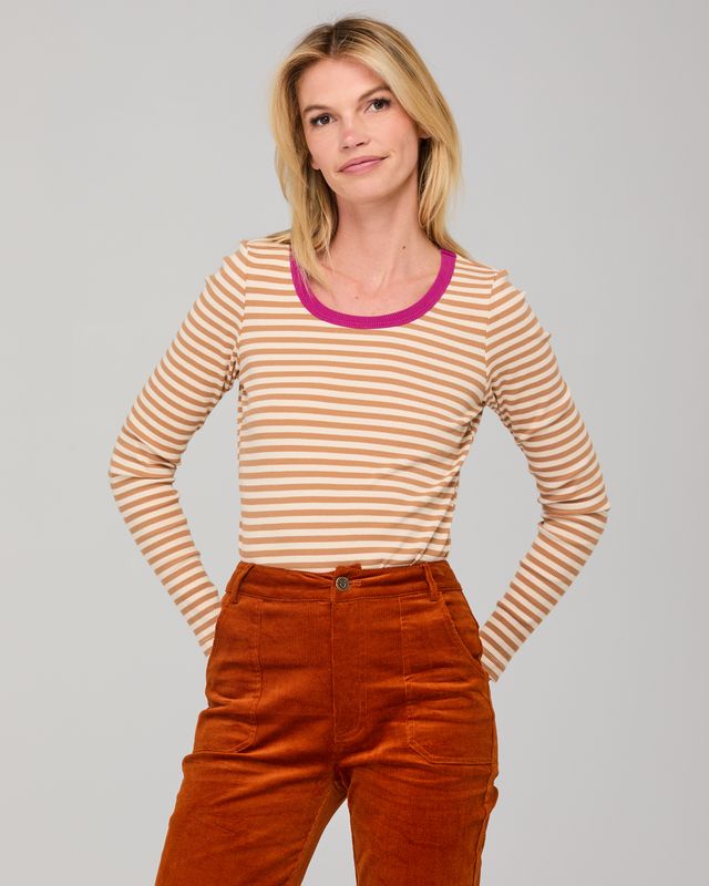Boom Shankar Bellissimo Long Sleeve Top Caramel Cream Stripe