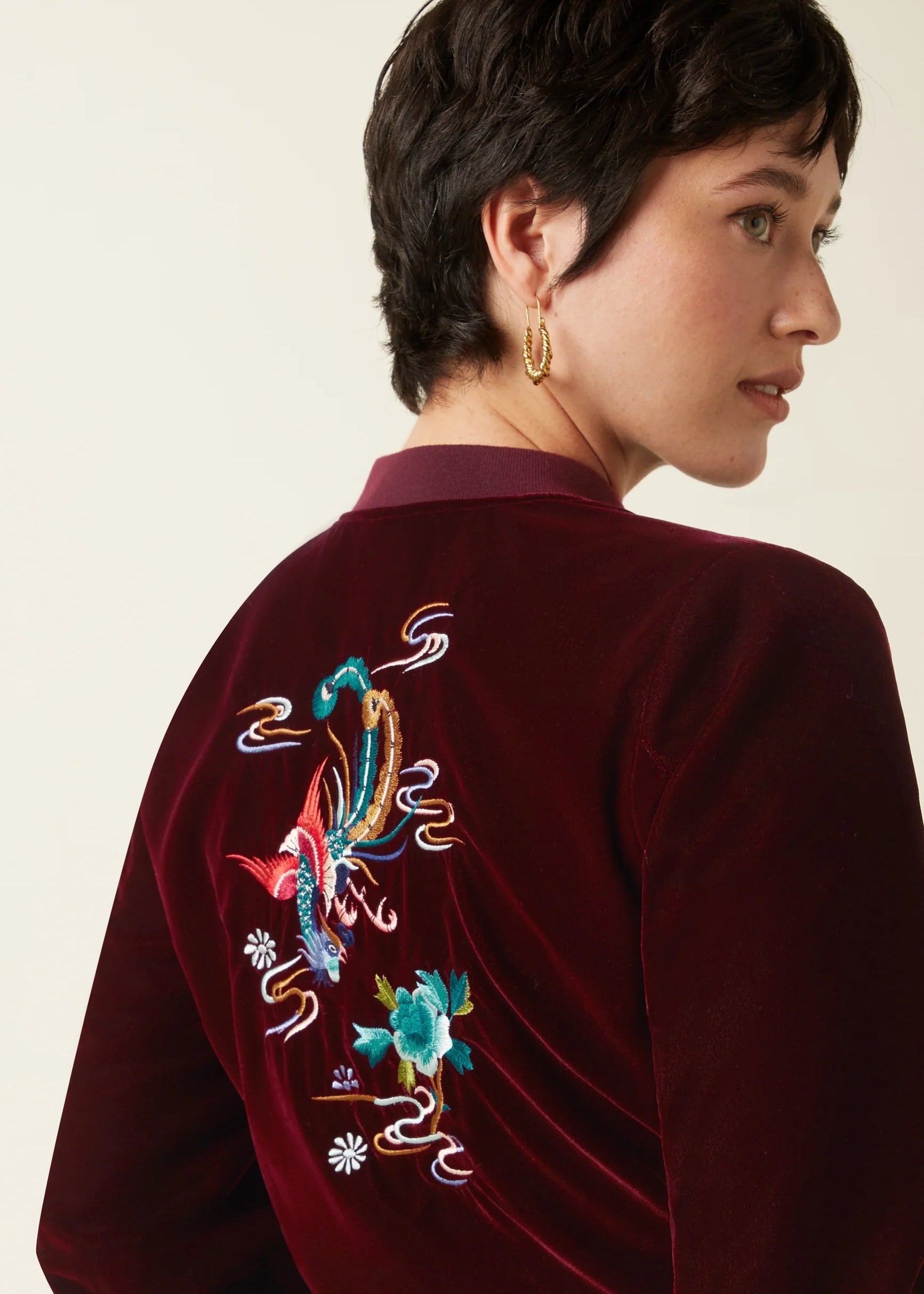 King Louie Bessie Jacket Gamine Velvet in Bordeaux Red