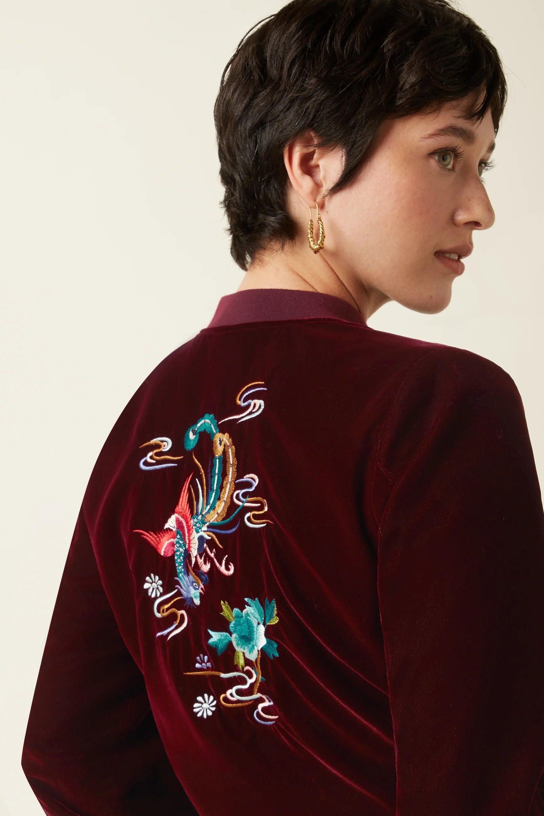 King Louie Bessie Jacket Gamine Velvet in Bordeaux Red