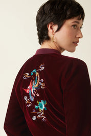 King Louie Bessie Jacket Gamine Velvet in Bordeaux Red