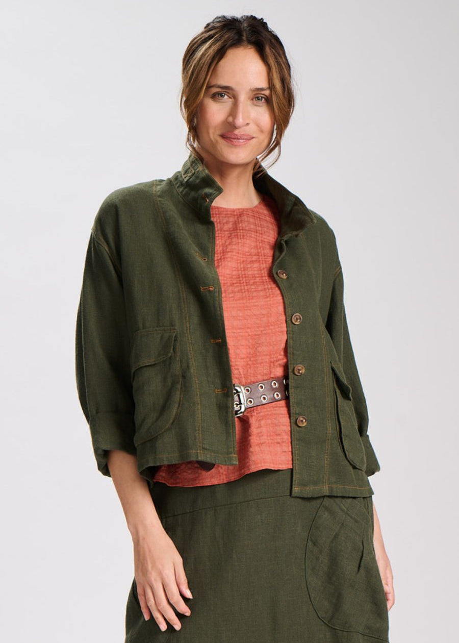 Olga de Polga Billie Fiesta Linen Jacket in Khaki
