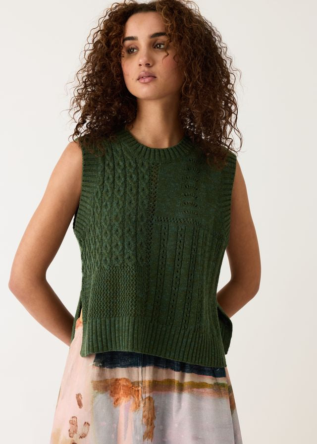 Nancybird Billie Cable Wool Vest in Cypress