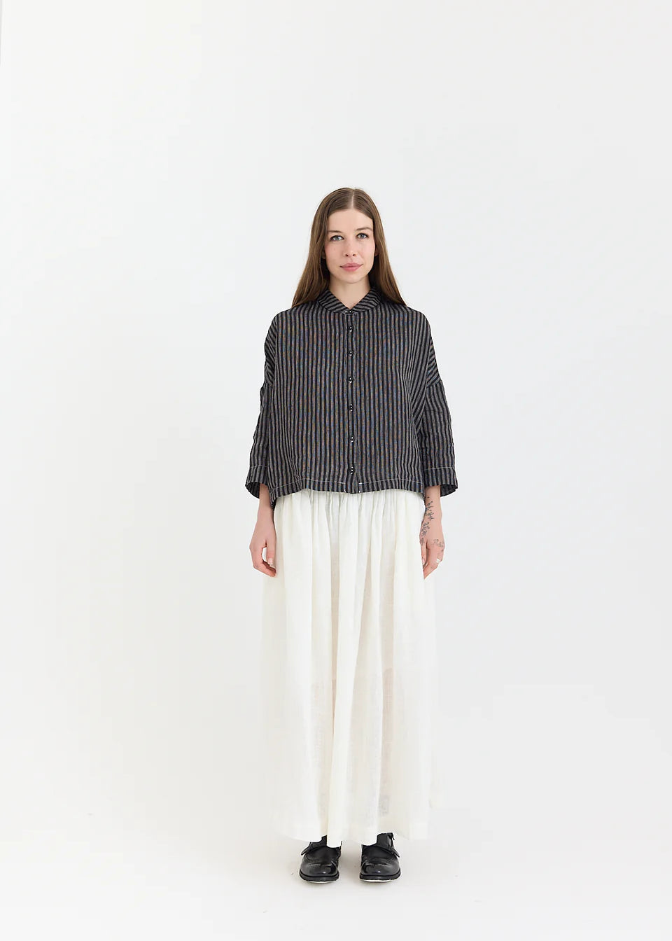 Metta Melbourne Rae Linen Shirt in Black & White Ticking Stripe
