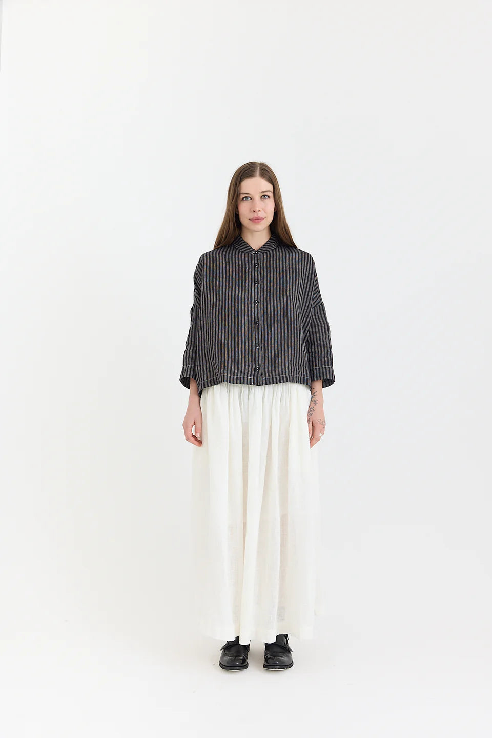 Metta Melbourne Rae Linen Shirt in Black & White Ticking Stripe