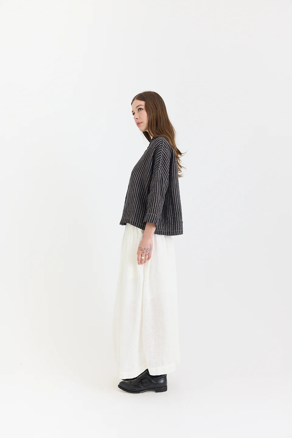 Rae Linen Shirt- Black & White Ticking