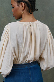 Riya Embroidered Blouse-Cream
