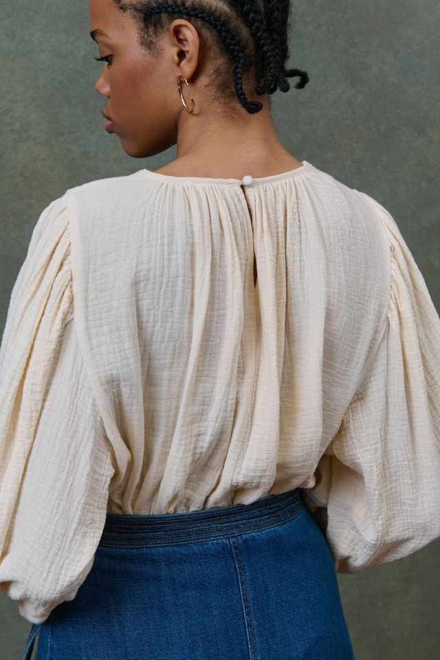 Riya Embroidered Blouse-Cream