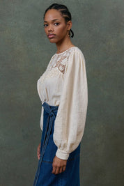 Riya Embroidered Blouse-Cream