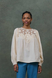 Riya Embroidered Blouse-Cream