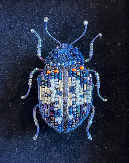 Trovelore Blue Mint Beetle Embroidered Brooch