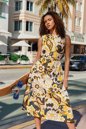 Boom Shankar Carmen Cotton Dress Thema Print