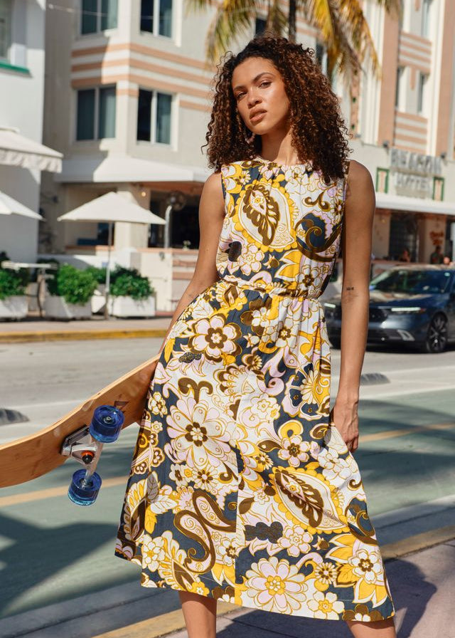 Boom Shankar Carmen Cotton Dress Thema Print