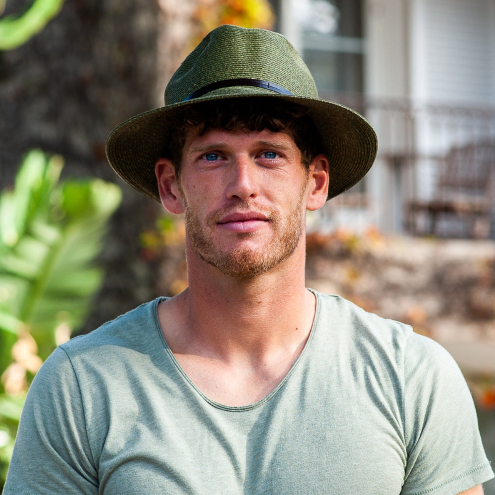 Borsalino Hat with Leather Strap-Army