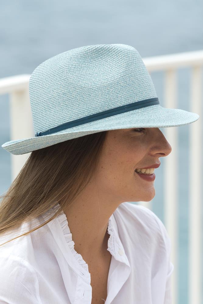 Borsalino Hat with Leather Strap-Celeste