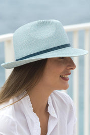 Borsalino Hat with Leather Strap-Celeste