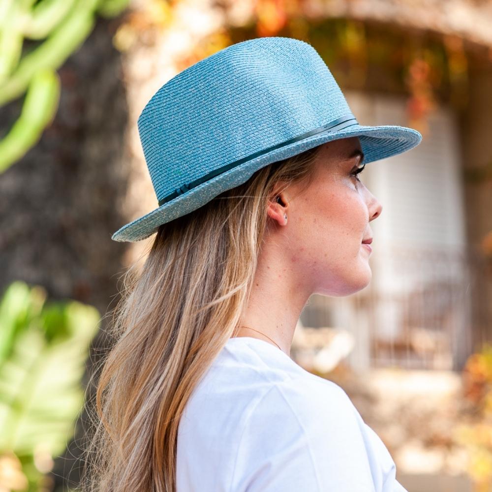 Borsalino Hat with Leather Strap-Celeste