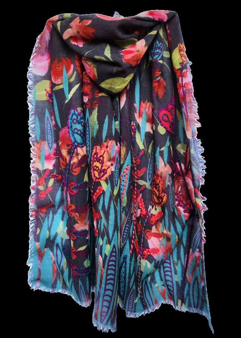 Directions International Brand New Wool Embroidered Scarf