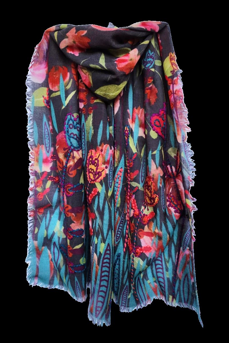 Directions International Brand New Wool Embroidered Scarf