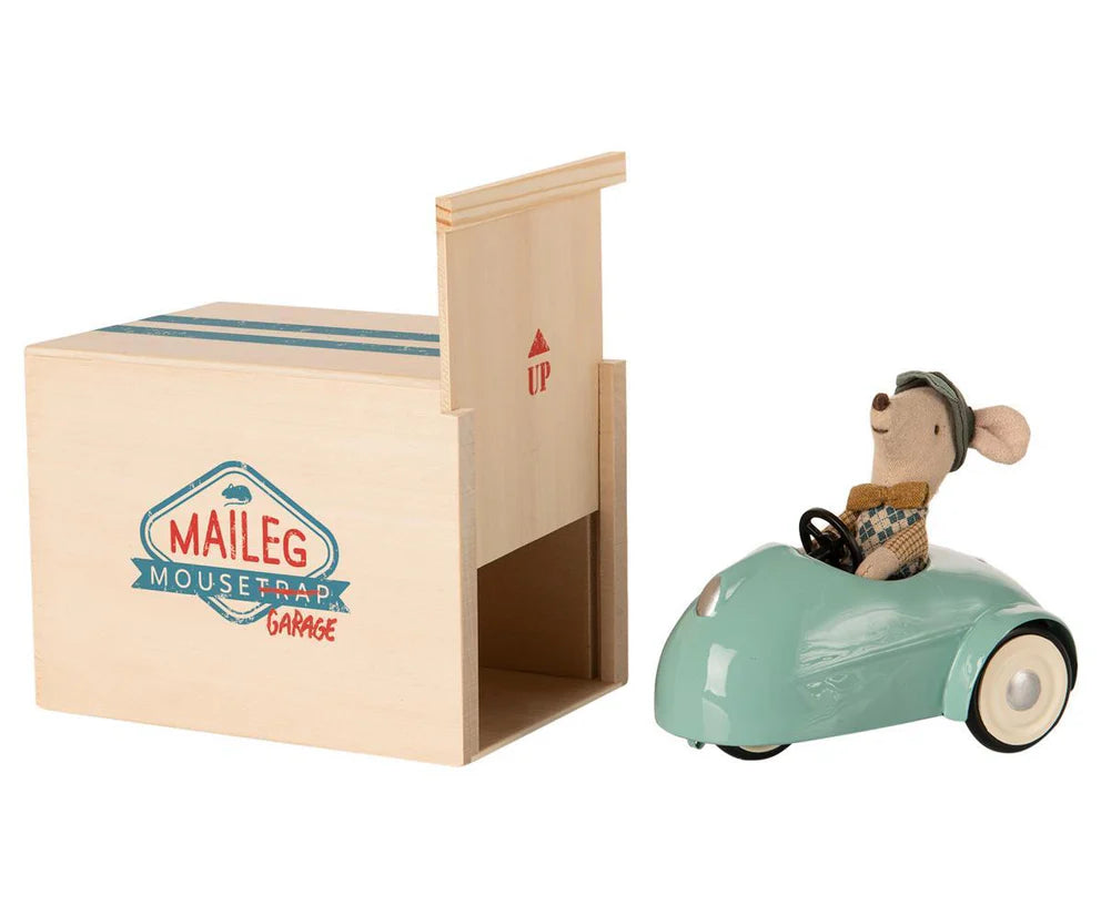 Maileg Brother Mouse with Blue Car & Garage