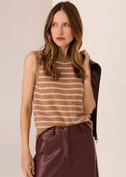 Carmel Stripe Vest- Blush/Camel