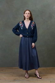 Louise Misha Lunami Embroidered Cardigan in Marine