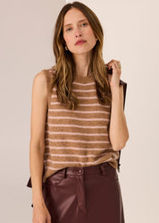 Carmel Stripe Vest- Blush/Camel
