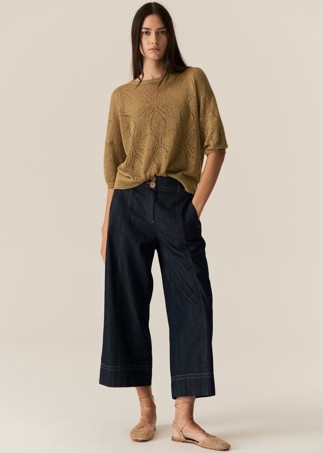 POL Carsen Crop Pant in Dark Wash Denim