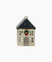 French Country Christmas Tealight House Blue with Wreath Small
