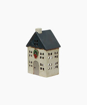 Christmas Tealight House Blue w/ Wreath Small