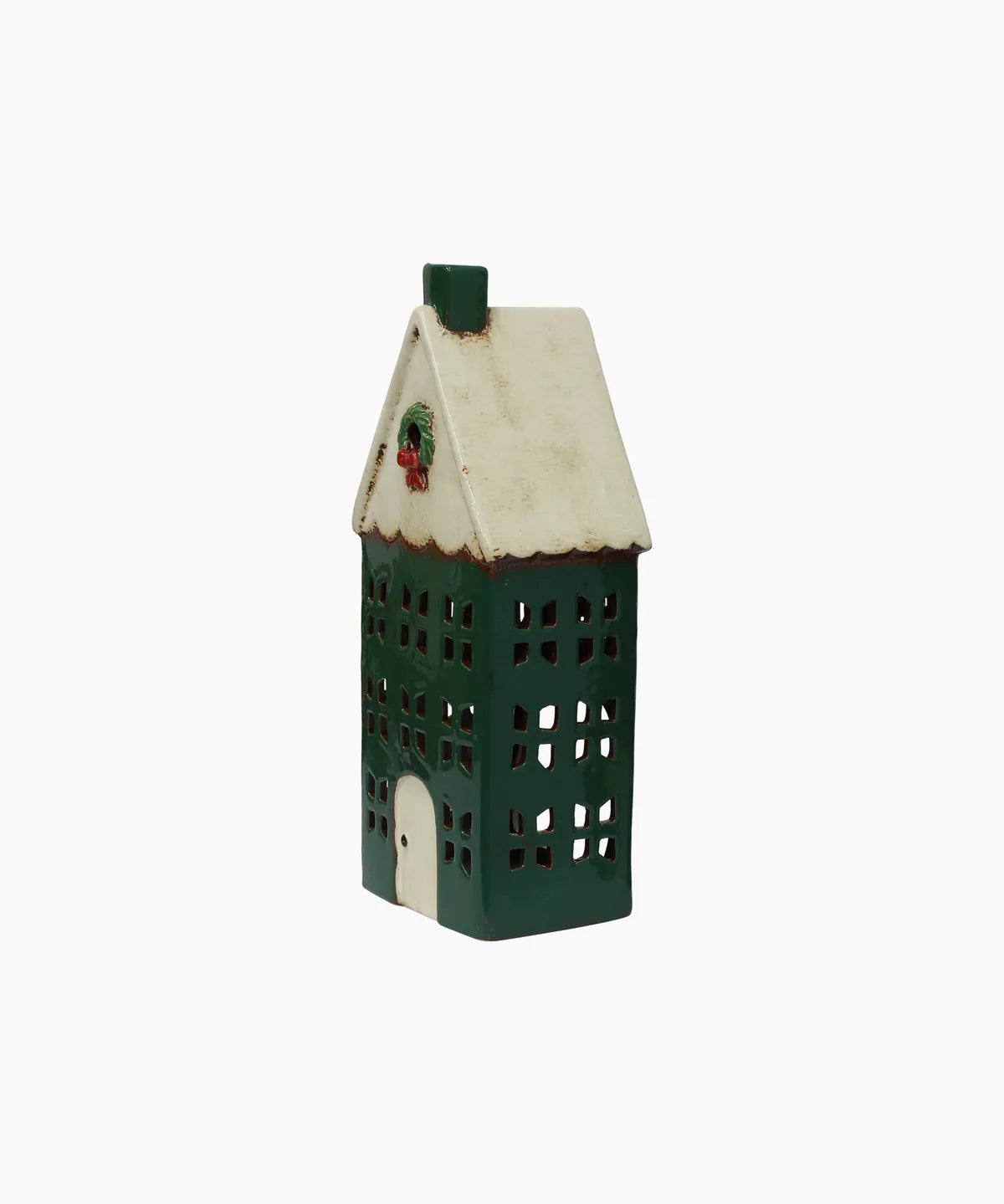 Christmas Tealight House Green w/ Wreath Large